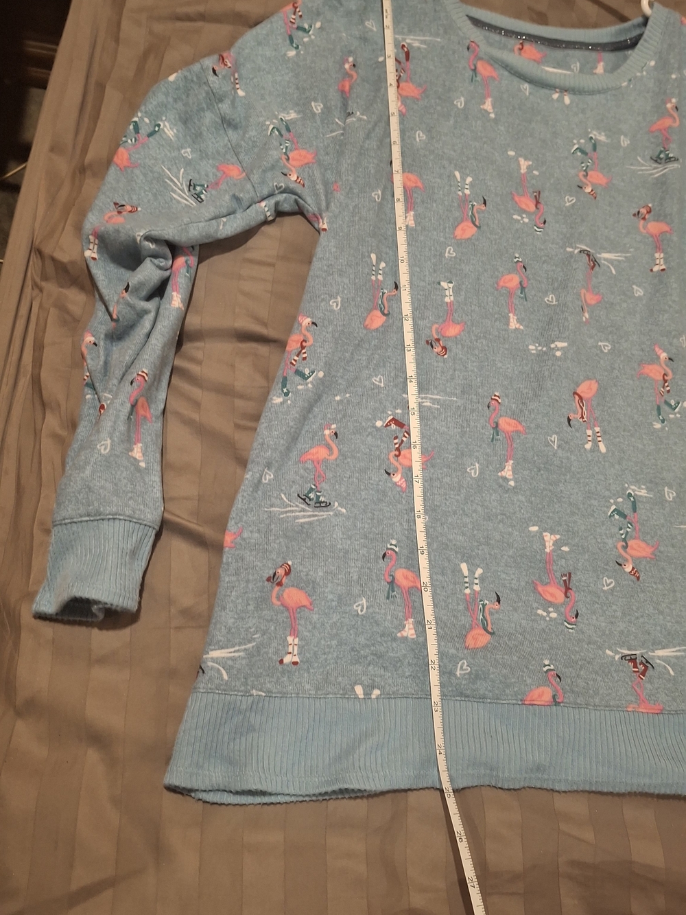 Relaxed Light Blue Women’s Pajama Set with Pink Accent Print - Picture 6 of 16